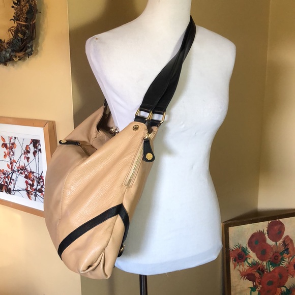 EMMA FOX Large Leather Hobo Shoulder Bag KissLock British Tan Black Elegant Luxe - Picture 6 of 16